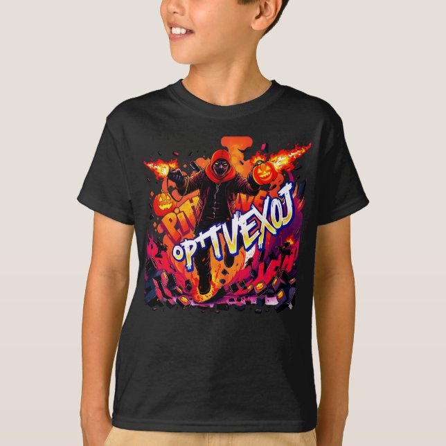 Flaming Pumpkin Head Enforcer | Intense Spooky T-Shirt (Vorderseite)