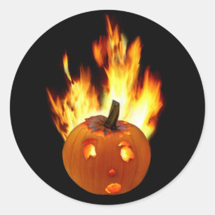 Flaming Pumpkin Runder Aufkleber