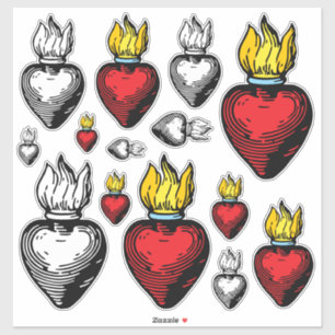 Flaming Sacred Heart 14" x 14" Blatt Aufkleber