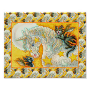 FLAMING SCHWARZE KATZEN MIT HALLOWEEN UNICORN farb Fotodruck