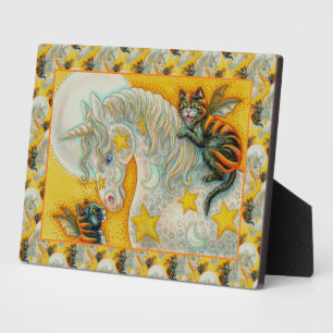 FLAMING SCHWARZE KATZEN MIT HALLOWEEN UNICORN farb Fotoplatte