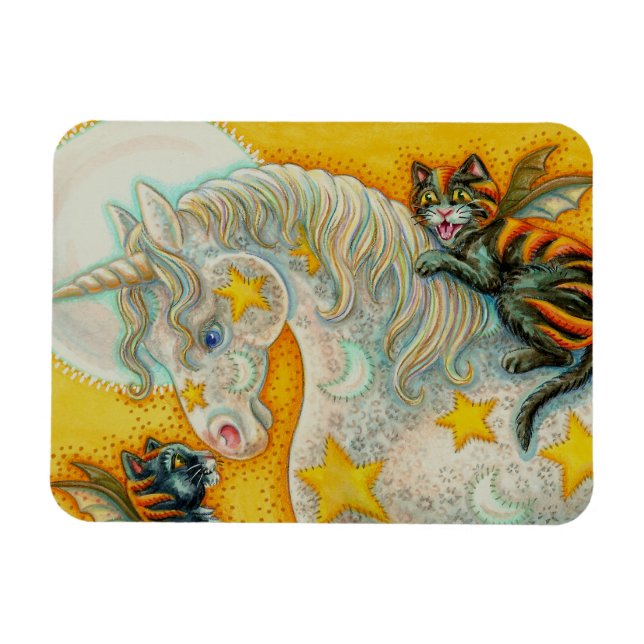 FLAMING SCHWARZE KATZEN MIT HALLOWEEN UNICORN farb Magnet (Horizontal)