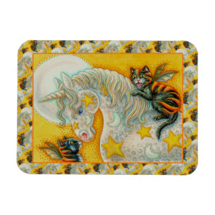 FLAMING SCHWARZE KATZEN MIT HALLOWEEN UNICORN farb Magnet