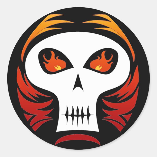 Flaming-Skull-Aufkleber Runder Aufkleber (Vorderseite)