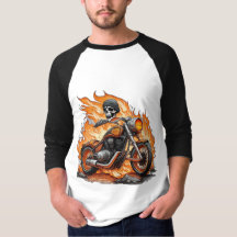 Flaming Skull Bike Rock & Roll Emblem T - Shirt