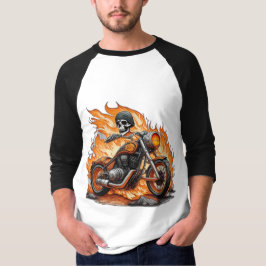 Flaming Skull Bike Rock & Roll Emblem T - Shirt