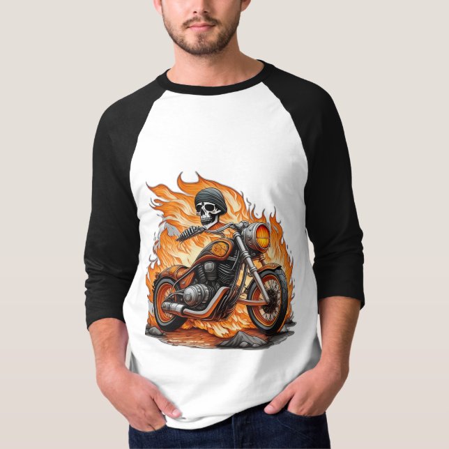 Flaming Skull Bike Rock & Roll Emblem T - Shirt (Vorderseite)