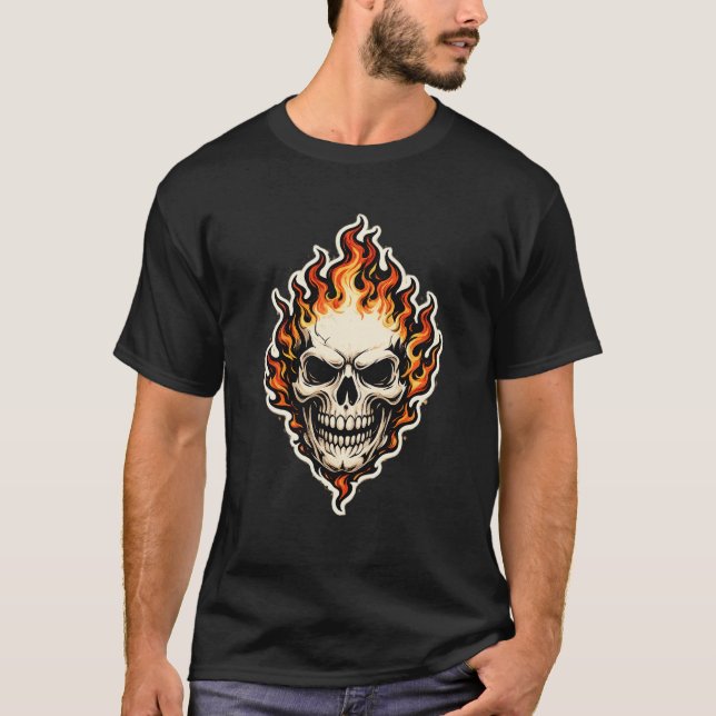 Flaming Skull – Fiery Gothic Fire Skeleton Graphic T-Shirt (Vorderseite)