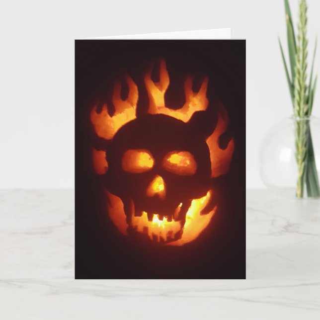 "Flaming Skull Jack-O'-Lantern" Hallowe’en card Karte (Vorderseite)