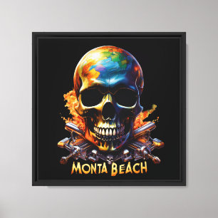 Flaming Skull mit Weltkarte und Waffen Leinwanddruck