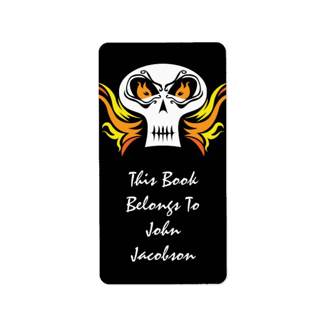 Flaming Skull Pirate Label Adressaufkleber (Vorne)