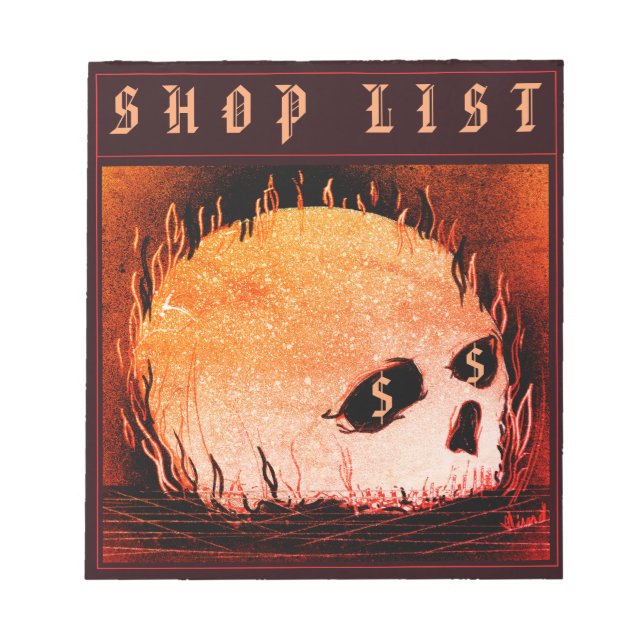 Flaming Skull Shop List Notizblock (Vorderseite)