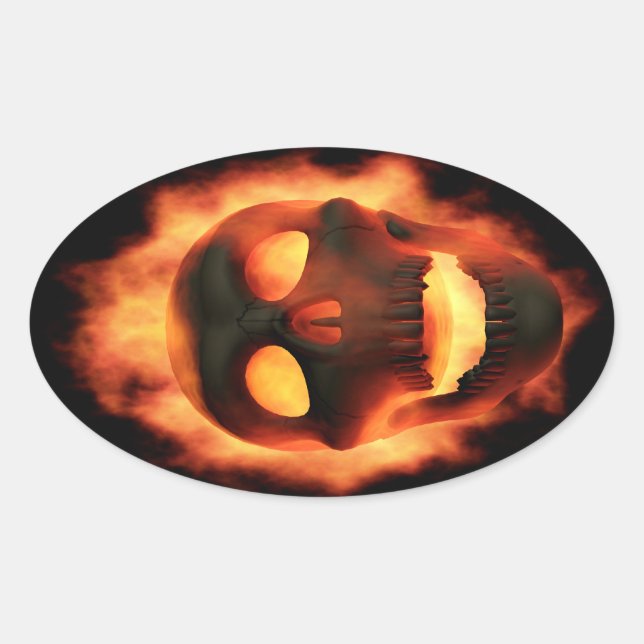 Flaming-Skull-Stickers Ovaler Aufkleber (Vorderseite)