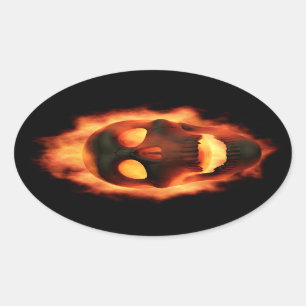 Flaming-Skull-Stickers Ovaler Aufkleber