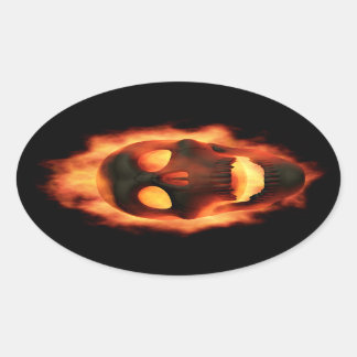 Flaming-Skull-Stickers Ovaler Aufkleber