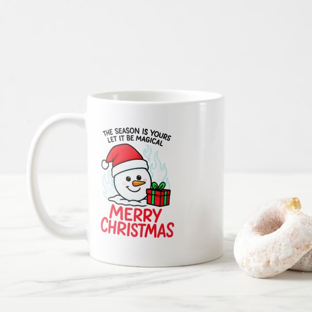 Flaming Snowman Merry Christmas Mug Funny Holiday  Kaffeetasse (Mit Donut)