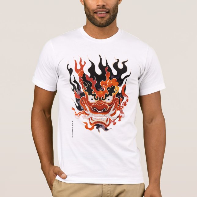 Flaming Traditionelle Oni-Maske T-Shirt (Vorderseite)
