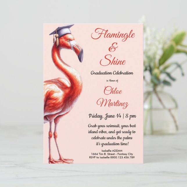 Flamingle & Feiern! Flamingo-Abschlussfeier  Einladung (Stehend Vorderseite)