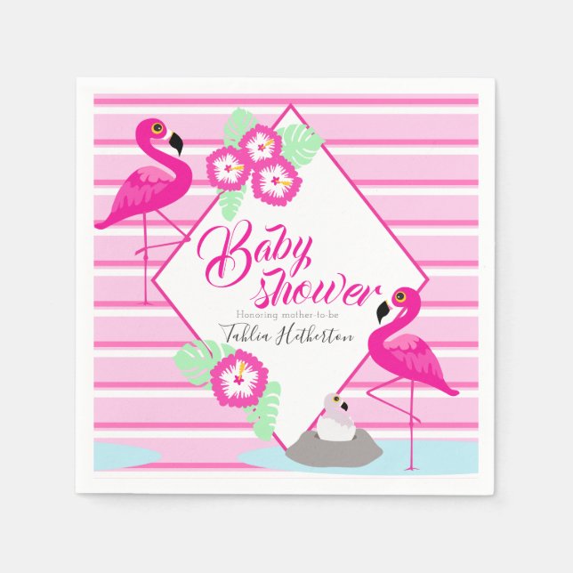 Flamingle Flamingo Baby Dusche rosa Grafik Serviette (Vorderseite)