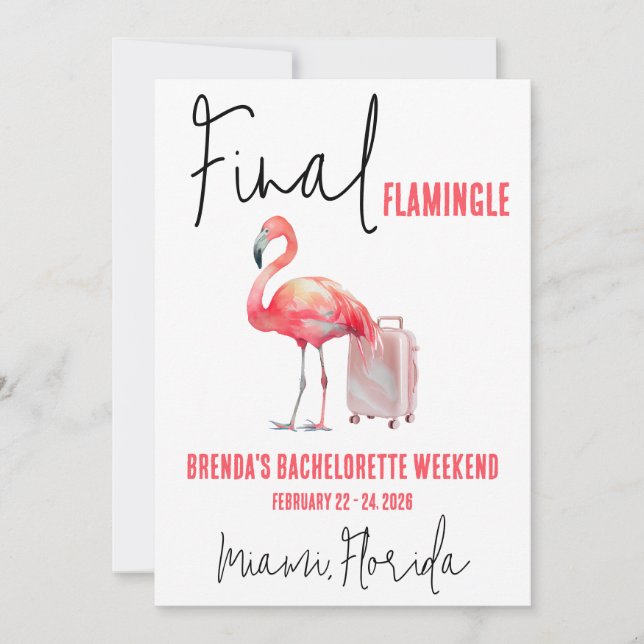Flamingle, Flamingo Bachelorette Wochenende Einladung (Vorderseite)