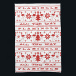 Flamingle ganz Way Christmas Sweater Red Geschirrtuch<br><div class="desc">Der Weihnachtspullover inspirierte Muster mit Illustrationen von Flamingos,  Weihnachtsbäumen und Schneeflocken. Im Text steht: "Flamingle,  ganz weg."</div>