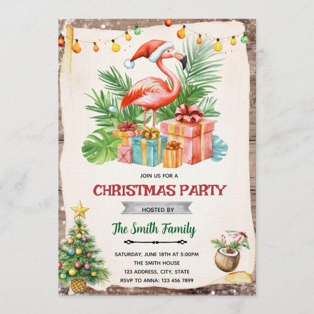 Flamingle Jingle Christmas in July Invitation Einladung (Vorderseite)