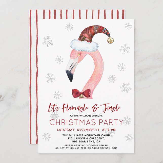 Flamingle & Jingle Santa Flamingo Christmas Party Einladung (Vorne/Hinten)