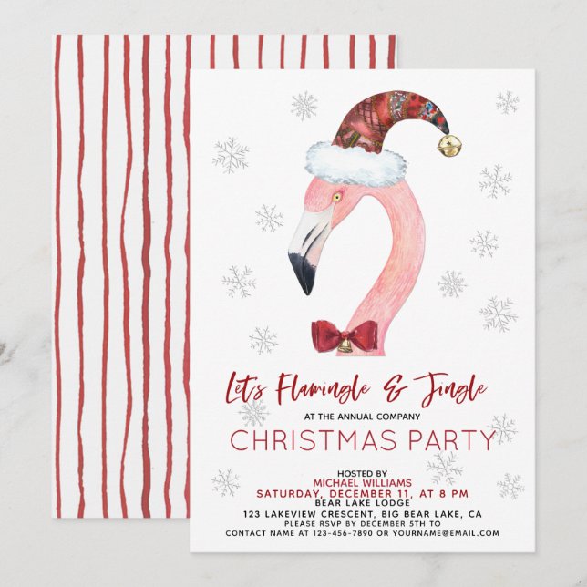 Flamingle & Jingle Santa Flamingo Christmas Party Einladung (Vorne/Hinten)