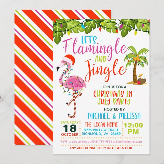 Flamingle & Jingle Weihnachten im Juli Einladung (Vorne/Hinten)