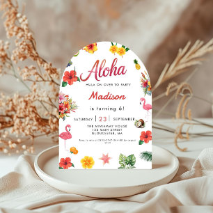 Flamingle Luau Floral Tropical Summer Birthday Inv Einladung