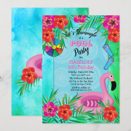 Flamingle Pink Floral 10. Geburtstag Pool Party Einladung