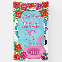 Flamingle Pink Floral 12. Geburtstag Pool Party Banner