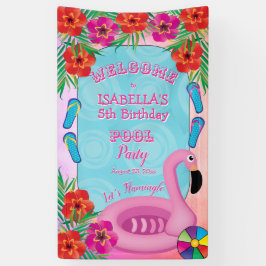 Flamingle Pink Floral 5. Geburtstag Pool Party Banner