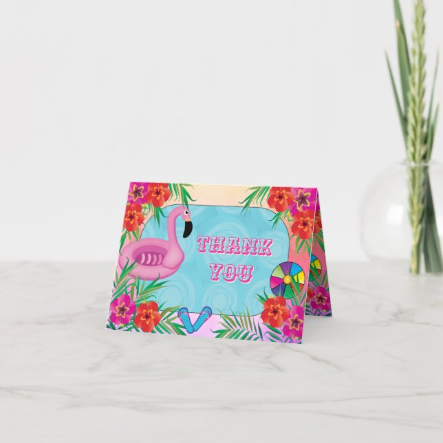 Flamingle Pink Floral Geburtstagsparty Danke (Vorderseite)