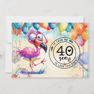 Flamingo 40. Geburtstag lustiges Sprichwort für Pa Einladung