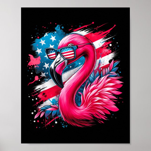 Flamingo 4. Juli American Flag Patriotic Poster (Vorne)