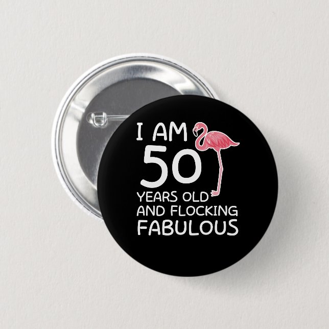 Flamingo-50. Geburtstags-Scharen fabelhaft Button (Vorne & Hinten)