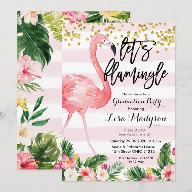 Flamingo-Abschluss-Party laden Karte Flamingle ein (Vorne/Hinten)
