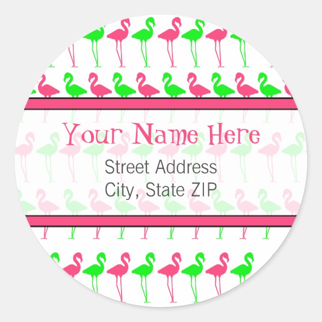 Flamingo Address Label Runder Aufkleber (Vorderseite)