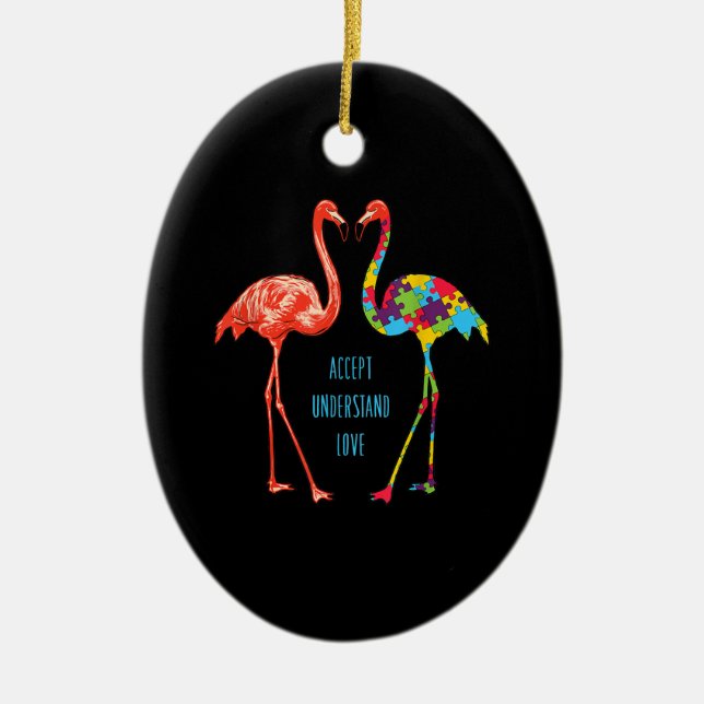Flamingo | Akzeptieren Sie Liebe Autism Flamingo Keramik Ornament (Vorne)