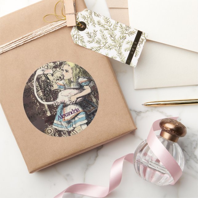 Flamingo-Alice im Wunderland Runder Aufkleber (Schenken)