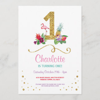 Flamingo Aloha erstes ein Geburtstags-Party laden Einladung