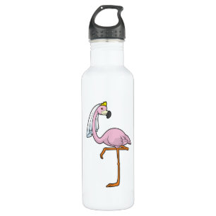 Flamingo als Braut bei Hochzeit mit Schleier Edelstahlflasche
