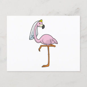 Flamingo als Braut bei Hochzeit mit Schleier Postkarte