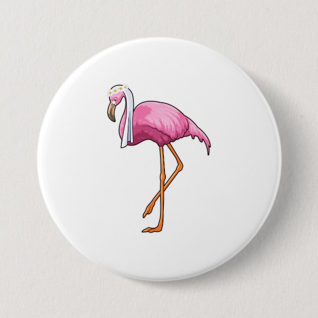 Flamingo als Braut mit Schleier Button (Vorderseite)