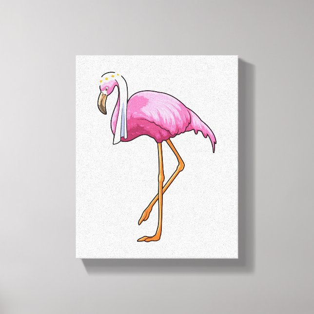 Flamingo als Braut mit Schleier Leinwanddruck (Vorderseite)