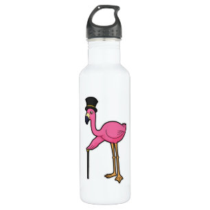 Flamingo als Bräutigam mit Hut und Rohr Edelstahlflasche