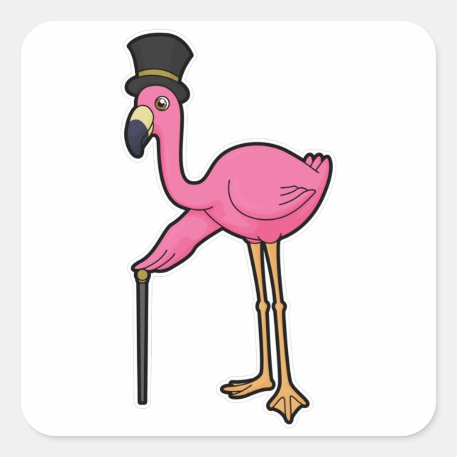 Flamingo als Bräutigam mit Hut und Rohr Quadratischer Aufkleber (Vorderseite)