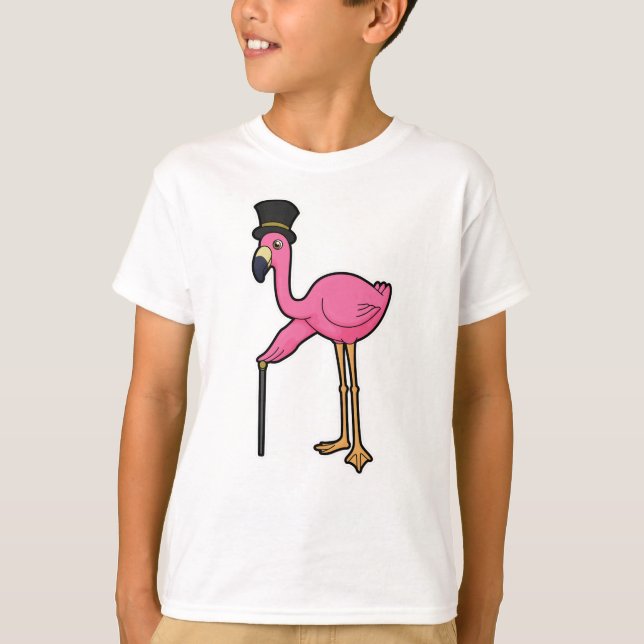 Flamingo als Bräutigam mit Hut und Rohr T-Shirt (Vorderseite)
