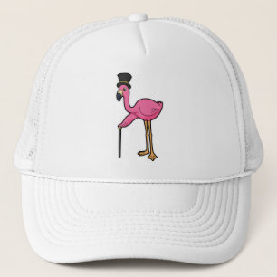 Flamingo als Bräutigam mit Hut und Rohr Truckerkappe
